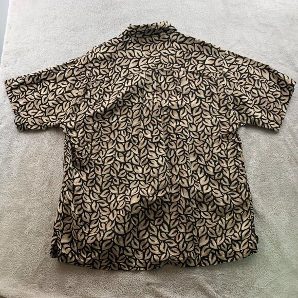 Perry Ellis Men Shirt Large Short Sleeve Silk Linen Button Up Leaf Print Tan Y2K - Picture 11 of 11